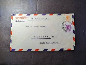 1946 British Hong Kong Airmail Cover Kowloon to Karibib South West Africa SWA