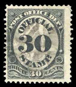 United States, Officials #O55 Cat$25, 1873 Post Office, 30c black, used