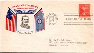 Scott 827 22 Cents Cleveland Fidelity FDC Typed Address Planty 827-5