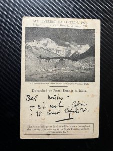 1924 India Postcard Cover Calcutta to London England Mount Everest Base Camp