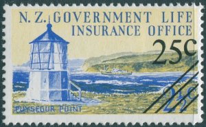 New Zealand Life Insurance 1978 SGL63 25c on 2½c Lighthouse MLH