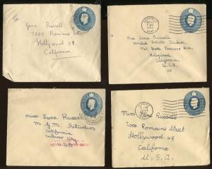 8 Covers From 1947 Addressed To Famous Actress MISS JANE RUSSELL -  S8701