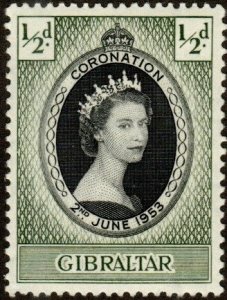 Gibraltar 131 - Mint-NH - 1/2p Coronation of Elizabeth II (1953) (cv $0.60)