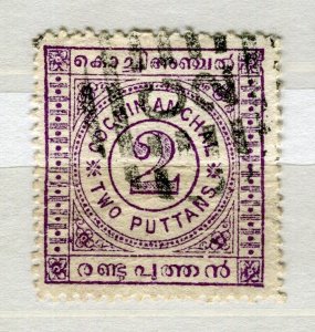 INDIA COCHIN; 1903 early classic Local Numeral issue used SHADE of 2p. value