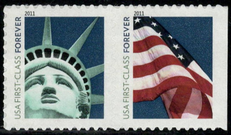 USA Sc. 4519a (44c) Statue of Liberty/Flag 2011 MNH thin paper pair