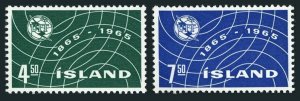 Iceland 370-371, MNH. Michel 390-391. ITU-100, 1965.