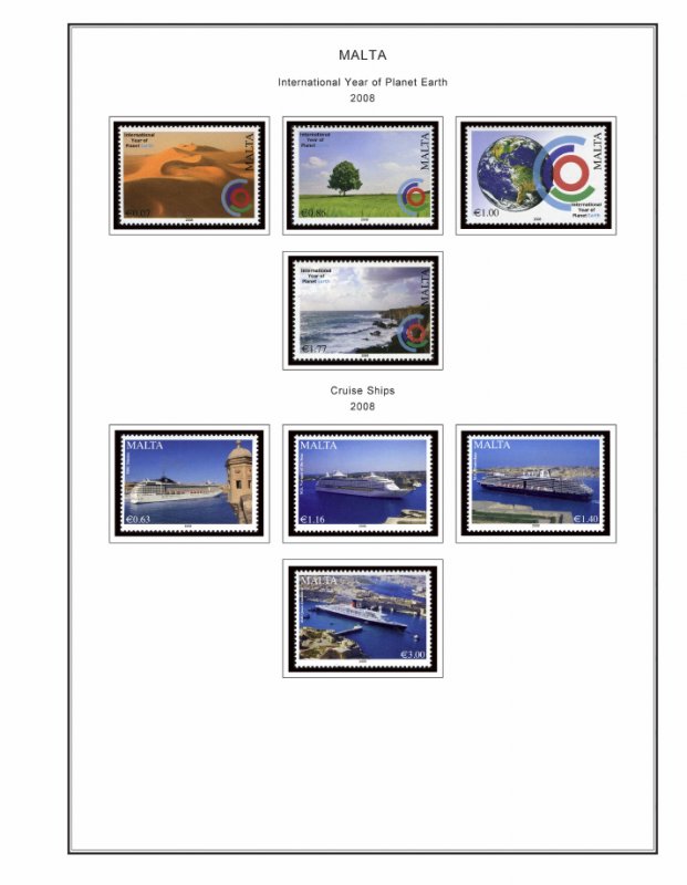 MALTA STAMP ALBUM PAGES 1860-2011 (196 PDF color illustrated pages)