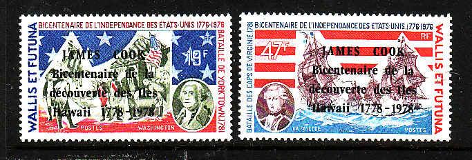 Wallis & Futuna-Sc#205-6-unused NH set-Capt. Cook ovptd on US Bicentennial-1978-