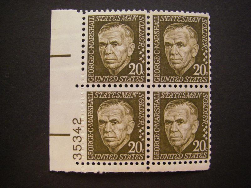 Scott 1289a, 20c George C. Marshall, PB4 #35342 LL, MNH Prominent Beauty