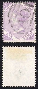 Jamaica SG12 6d Mauve Wmk CC Kingston Type F Pmk