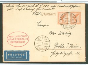 Germany C31 Cover addressed to Gotha, Germany carried on the 2 September 1930 Graf Zeppelin (LZ127) Friedrichshaven to Kassel Fl