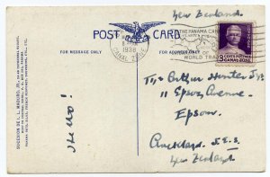 Canal Zone 3c Goethals on post card used to New Zealand, 1938