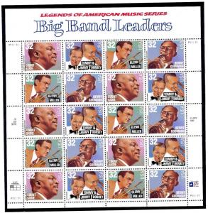 US  3096-99  Big Band Leaders 32c -.Pane of 20 -  MNH - 1996 - P111111  UM