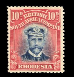 Rhodesia #129 Cat$16.50, 1913 10p carmine rose and black, hinged