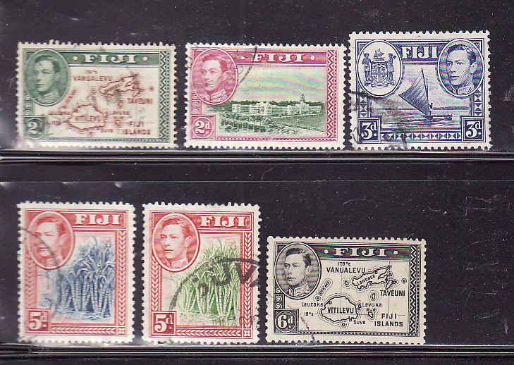 Fiji-Sc#120-125-used-6 values from KGVI set 1938-1955-