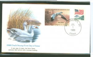 US RW55 1988 $10 Snow Geese/Federal Migratory (bird) hunting & Conservation (single) on an unaddressed first day cover with a Wa