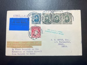 1929 Ireland Airmail First Flight Cover FFC Dublin to Delhi British India