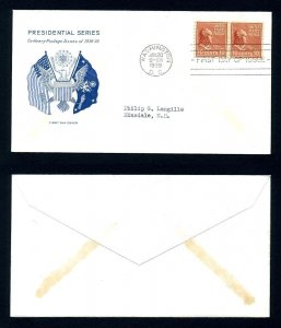 # 847 pair on First Day Cover addressed with Grimsland cachet dated 1-20-1939