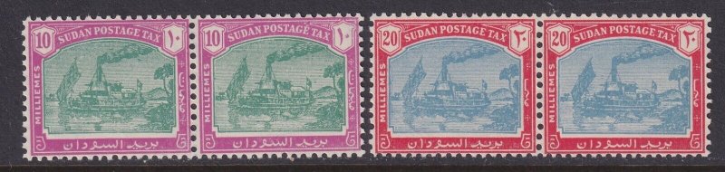 Sudan (British), Scott J14a-J15a (SG D14-D15 var), MNH pairs, unpriced in Scott