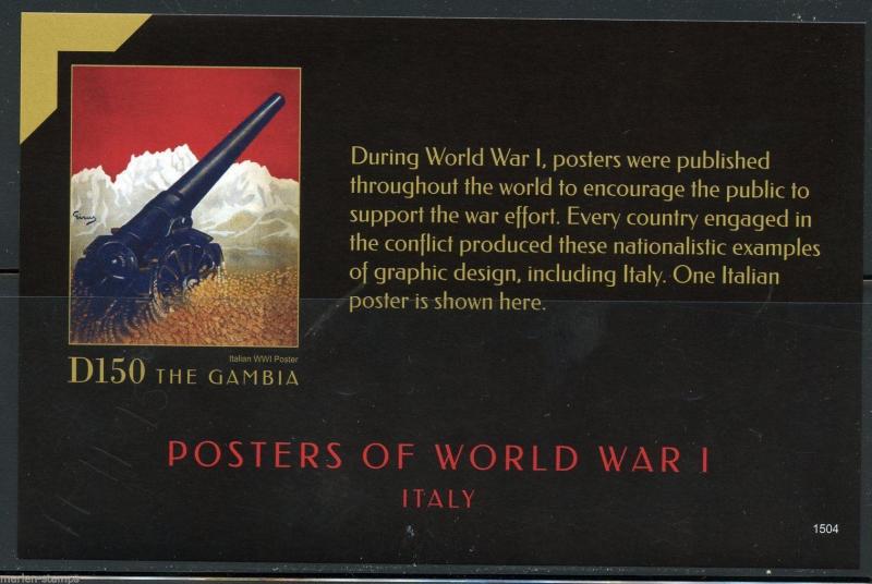 NEVER BEFORE OFFERED GAMBIA  2015 WORLD WAR I ITALIAN  POSTERS  S/S   IMPERF NH