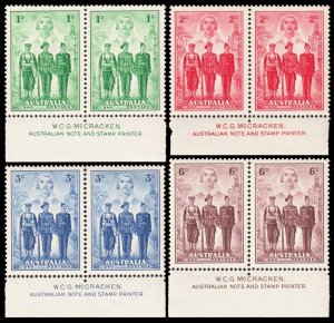 Australia Scott 184-187 Selvage Pairs (1940) M NH VF Complete Set, CV $92.50+ M