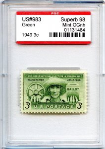 US SCOTT #983 MINT-SUPERB-OG-NH GRADED 98 PSE SLAB SMQ $45 (7/24/24 GP)