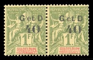 French Colonies, Guadeloupe #48 Cat$26, 1903 40 on 1fr, horizontal pair, ligh...