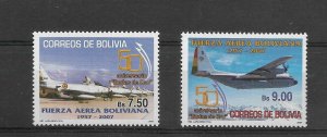 BOLIVIA 2007, AVIATION, BOLIVIAN AIR FORCE ANNIVERSARY, PLANES SET OF 2 VALUES