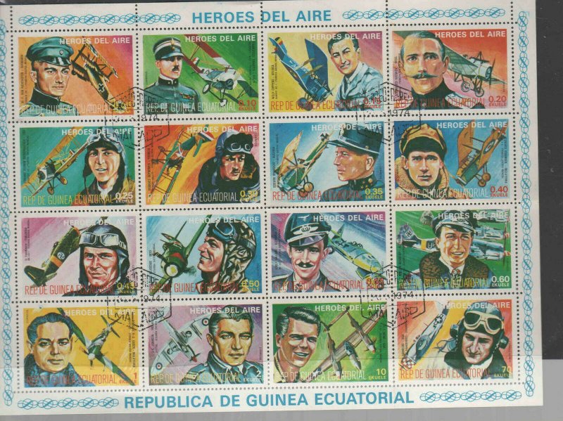 EQUATORIAL GUINEA   1974  HEROES OF AVIATION  MINT  VF NH O.G  SHEET CTO  (EQ17)