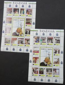 EDW1949SELL : TANZANIA 1990 Sc #825-34 Pope John Paul Cplt set of 10 Sheetlets