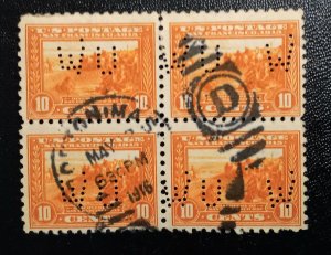 United States #404 Used Block Of (4) Perfin WU used by Western Union (1915):