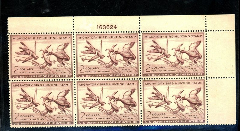 RW20 MINT PL BLOCK FVF OG NH CPL STAMPS W GUM SKIPS Cat $550