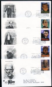 US 3168-3172 Classic Movie Monsters set of 5 addr PCS cachet FDC