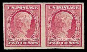 PCBstamps  US # 368 Pair 2c Lincoln Memorial, Imperf, MNH, (4)