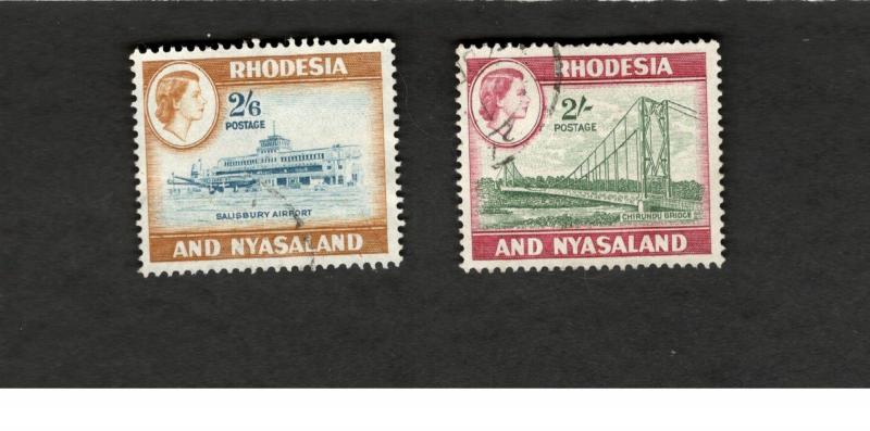 Rhodesia & Nyasaland SC #167-68 SALISBURY AIRPORT  CHIRUNDU BRIDGE Θ used stamps