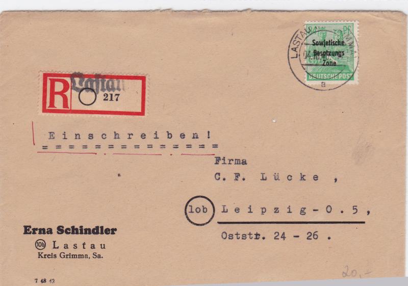 Germany Soviet Zone 1948 Lastau to Leipzig stamps cover  R20739