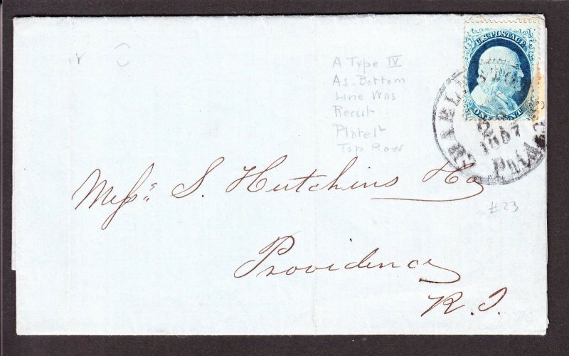 US 23 Type IV on FLS to Providence, RI Oct 23,1857 SCV $700