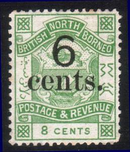 NORTH BORNEO 1891-92 6 CENTS on 8c yellow green SG55 mint no gum...........13175