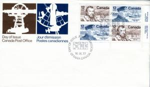 1977 Canada Sc 739a Block First Day Cover Explorers Ship Train FDC