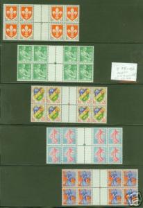FRANCE Scott 938-42 CV $88 gutter blocks of 8, 1960 MNH