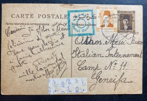 1940 Egypt Censored Postcard PS Cover to Italian POW Geneifa Internment Camp