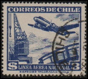 Chile C160 - Used - 3p Plane / Dock Crane (unwmk) (1951) (cv $0.40)