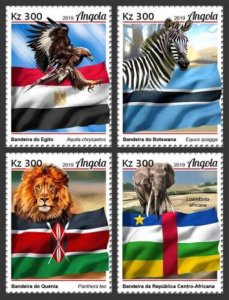 Angola - 2019 African Flags & Animals - Set of 4 Stamps - ANG190111a