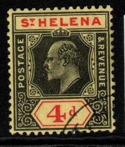 ST.HELENA SG66b 1911 4d BLACK & RED/YELLOW ORDINARY PAPER FINE USED