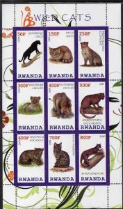 RWANDA - 2009 - Wild Cats - Perf 9v Sheet - MNH - Private Issue