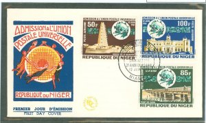 Niger C23-25 Admission to the Universal Postal Union (UPU), (Mosque, bridge, and palace) set of 3 on an unaddressed cachet