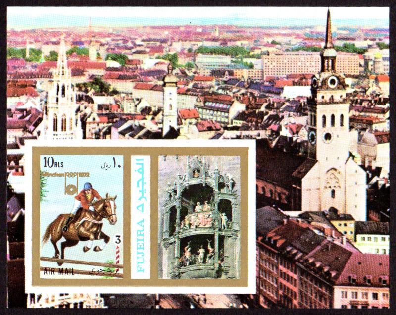 Fujeira Mi Block 109B (#1060) mnh - 1972 Olympics - Munich Rathaus Glockenspiel