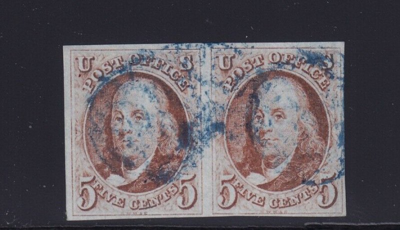 1b Pair VF used neat blue cancels PF cert nice color scv $ 2050 ! see pic !