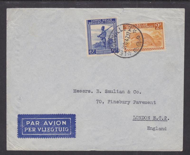 Belgian Congo Sc 199, 203 on 1947 Air Mail cover to London