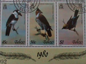 BELIZE-1980 SC#500-WORLD RARE BEAUTIFUL LOVELY BIRDS CTO-NH ORG  S/S VF